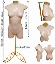 Manequim feminino (Meio corpo jó N.36) bege com tampa Gonden + pedestal retro Golden Manequim feminino (Meio corpo jó N.36) bege com tampa Gonden + pedestal retro Golden