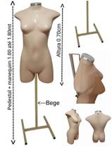Manequim feminino (Meio corpo jó N.36) bege com tampa prata + pedestal H na cor Bege