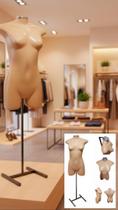 Manequim feminino (Meio corpo jó N.36) bege com tampa prata + pedestal H na cor preto.. Manequim feminino (Meio corpo jó N.36) bege com tampa prata + pedestal H na cor preto..