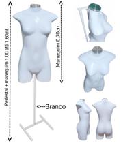 Manequim feminino (Meio corpo jo N.36) branco com tampa prata + pedestal H na cor branco