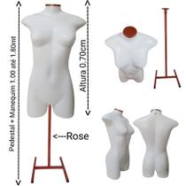 Manequim feminino (Meio corpo jó n.36) branco com tampa Rose + pedestal H costureira na cor Rose