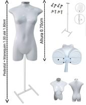 Manequim feminino (meio corpo jo N.36) com tampa prata + pedestal H costureira na cor branco Manequim feminino (meio corpo jo N.36) com tampa prata + pedestal H costureira na cor branco