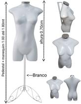 Manequim feminino (meio corpo jó n.36) com tampa prata + pedestal retro na cor branco