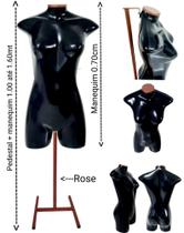 Manequim feminino (Meio corpo jó N.36) preto com tampa Rose + pedestal H na cor Rose.