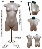 Manequim feminino (Meio corpo jó N.36) Savana com tampa preta + pedestal retro preto