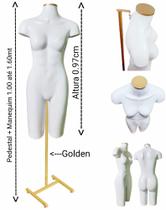 Manequim feminino (Meio corpo modelo definido N.38) branco com tampa Golden + pedestal H Golden