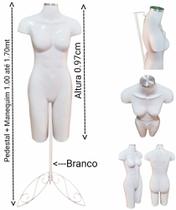 Manequim feminino (Meio corpo modelo definido N.38) branco com tampa prata + pedestal retro branco Manequim feminino (Meio corpo modelo definido N.38) branco com tampa prata + pedestal retro branco