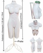 Manequim feminino (Meio corpo modelo definido N.38) branco com tampa prata + pedestal retro prata