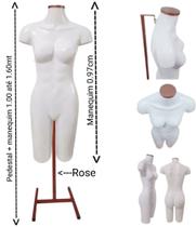 Manequim feminino (Meio corpo modelo definido N.38) branco com tampa Rose + pedestal H Rose