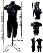 Manequim feminino (Meio corpo modelo definido N.38) Preto com tampa prata + pedestal retro preto Manequim feminino (Meio corpo modelo definido N.38) Preto com tampa prata + pedestal retro preto