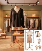 Manequim feminino (Meio corpo modelo jó n.36) bege com tampa Rose + pedestal retro Rose