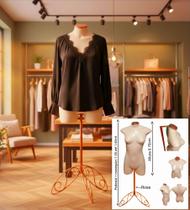 Manequim feminino (Meio corpo modelo jô N.36) Bege com tampa Rose + pedestal retro Rose