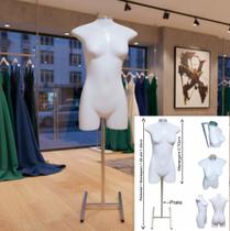 Manequim feminino (Meio corpo modelo jó n.36) branco com tampa branca + pedestal H prata.