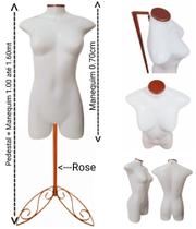 Manequim feminino (Meio corpo Modelo jô N.36) branco com tampa rose + pedestal retro na cor Rose