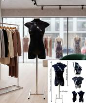 Manequim feminino (Meio corpo modelo jó n.36) preto com tampa prata + pedestal H prata