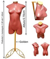 Manequim feminino (Meio corpo modelo jó n.36) Rose com tampa Golden + pedestal retro Golden