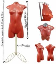 Manequim feminino (Meio corpo modelo jó n.36) Rose com tampa prata + pedestal retro prata