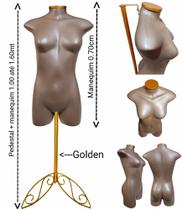 Manequim feminino (Meio corpo modelo jó N.36) Savana com tampa Golden + pedestal retro Golden.