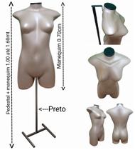 Manequim feminino (Meio corpo modelo jó n.36) Savana com tampa preta + pedestal H preto.