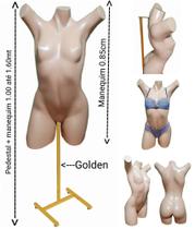 Manequim feminino (Meio corpo pose Cláudia Raia N.38) bege + pedestal H na cor Golden Manequim feminino (Meio corpo pose Cláudia Raia N.38) bege + pedestal H na cor Golden