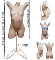 Manequim feminino (Meio corpo pose Cláudia Raia N.38) bege + pedestal retro na cor bege