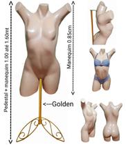 Manequim feminino (Meio corpo pose Cláudia Raia N.38) bege + pedestal retro na cor Golden Manequim feminino (Meio corpo pose Cláudia Raia N.38) bege + pedestal retro na cor Golden