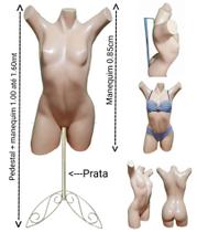 Manequim feminino (Meio corpo Pose Cláudia Raia N.38) bege + pedestal retro na cor prata Manequim feminino (Meio corpo Pose Cláudia Raia N.38) bege + pedestal retro na cor prata