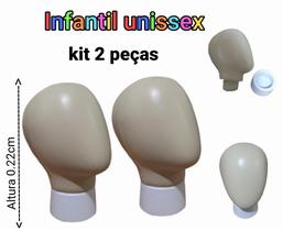 Manequim infantil kit 2 peças (Cabeça unissex) na cor bege + suporte.