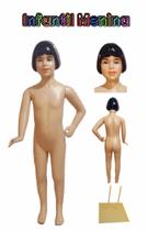 Manequim infantil (Menina veste 3 a 6 anos) bege mão na cintura + base de ferro na cor bege