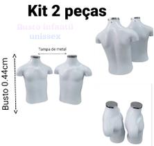 Manequim infantil unissex(Busto veste 3 a 6 anos) kit 2 peças na cor branco com tampa de metal.