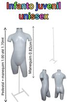 Manequim infantil unissex (Meio corpo veste 6 a 9 anos) com tampa de metal + pedestal H branco