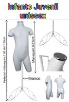 Manequim infantil unissex (Meio corpo veste 6 a 9 anos) com tampa de metal + pedestal retro branco
