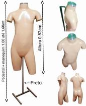 Manequim infanto juvenil (Meio corpo unissex N.14) bege com tampa prata + pedestal H na cor preto.