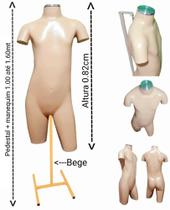 Manequim juvenil (Meio corpo unissex N.14) bege com tampa de metal + pedestal H na cor bege. Manequim juvenil (Meio corpo unissex N.14) bege com tampa de metal + pedestal H na cor bege.