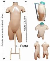 Manequim juvenil (Meio corpo unissex N.14) bege com tampa de metal + pedestal H na cor prata.