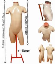 Manequim juvenil (Meio corpo unissex N.14) bege com tampa Rose + pedestal H na cor Rose.