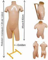 Manequim juvenil (Meio corpo unissex N.14) com tampa + pedestal H na cor Golden