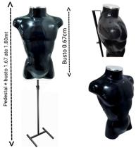 Manequim masculino adulto (Busto definido) com tampa de metal + pedestal na cor preto