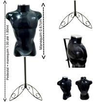 Manequim masculino adulto (busto Definido) com tampa de metal + pedestal retro na cor preto. - Ksouza manequins