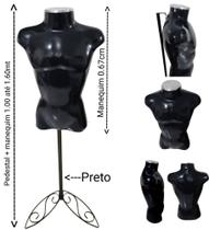 Manequim masculino adulto (busto Definido N.40) com tampa prata + pedestal retro na cor preto.