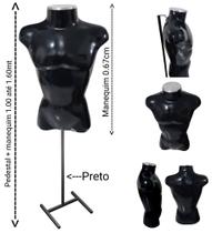 Manequim masculino adulto (Busto definido N.40)Preto com tampa prata + pedestal H na cor preto Manequim masculino adulto (Busto definido N.40)Preto com tampa prata + pedestal H na cor preto