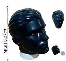 Manequim masculino adulto (Cabeça moldada) na cor preto preto + suporte branco.