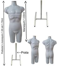 Manequim masculino adulto (meio corpo definido) branco com tampa e pedestal H na cor prata. - Ksouza manequins