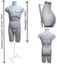 Manequim masculino adulto (meio corpo definido) com tampa de metal + pedestal na cor branco