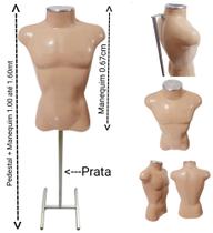 Manequim masculino (Busto definido N.40) bege com tampa prata + pedestal H na cor prata. Manequim masculino (Busto definido N.40) bege com tampa prata + pedestal H na cor prata.