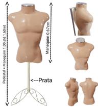 Manequim masculino (busto definido N.40) bege com tampa prata + pedestal retro na cor prata. Manequim masculino (busto definido N.40) bege com tampa prata + pedestal retro na cor prata.