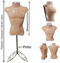 Manequim Masculino (Busto definido N.40) Bege com tampa prata + pedestal retro preto