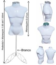 Manequim masculino (Busto definido N.40) Branco com tampa prata + pedestal retro na cor branco.