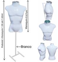 Manequim masculino (Busto definido N.40) com tampa prata + pedestal H na cor branco. Manequim masculino (Busto definido N.40) com tampa prata + pedestal H na cor branco.