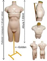 Manequim masculino (Meio corpo definido N.40) bege com tampa golden + pedestal H golden